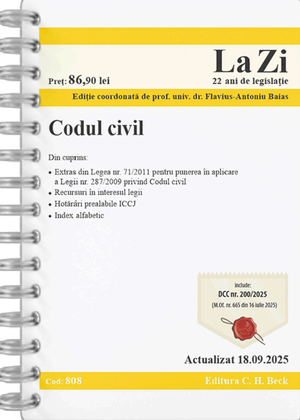 Codul civil. Act.18 septembrie 2025 Ed.Spiralata - Flavius-Antoniu Baias