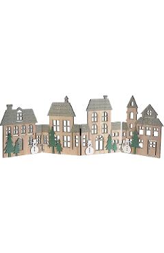 Imaginea produsului 'Decorație Crăciun garduleț din lemn cu căsuțe verzi'