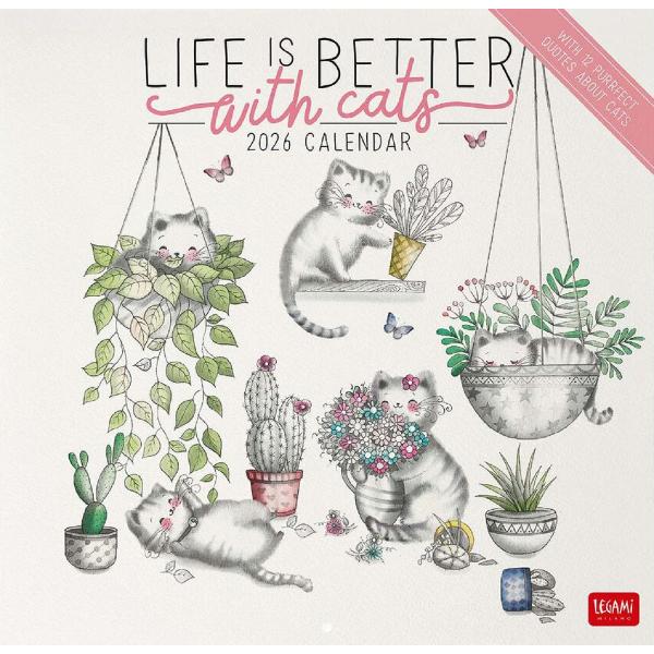 Calendar de perete 2026: Life is Better with Cats