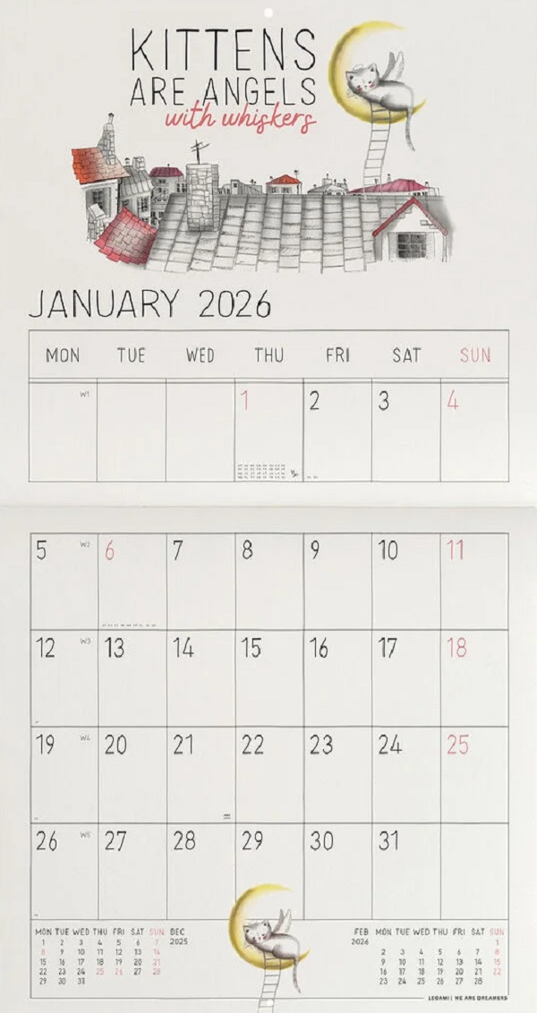Calendar de perete 2026: Life is Better with Cats