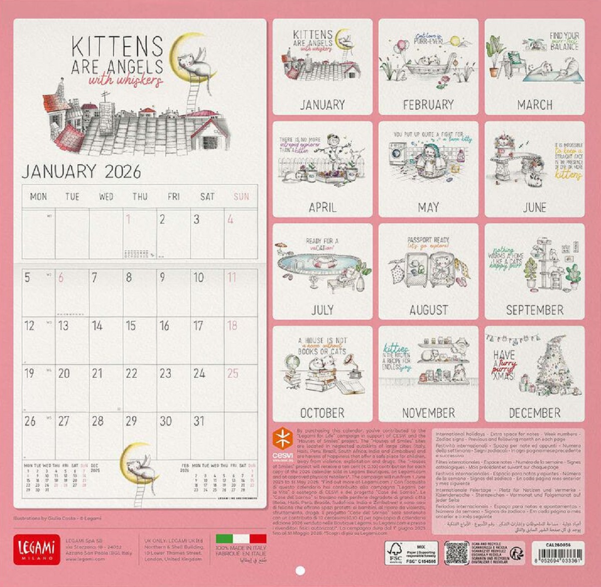 Calendar de perete 2026: Life is Better with Cats