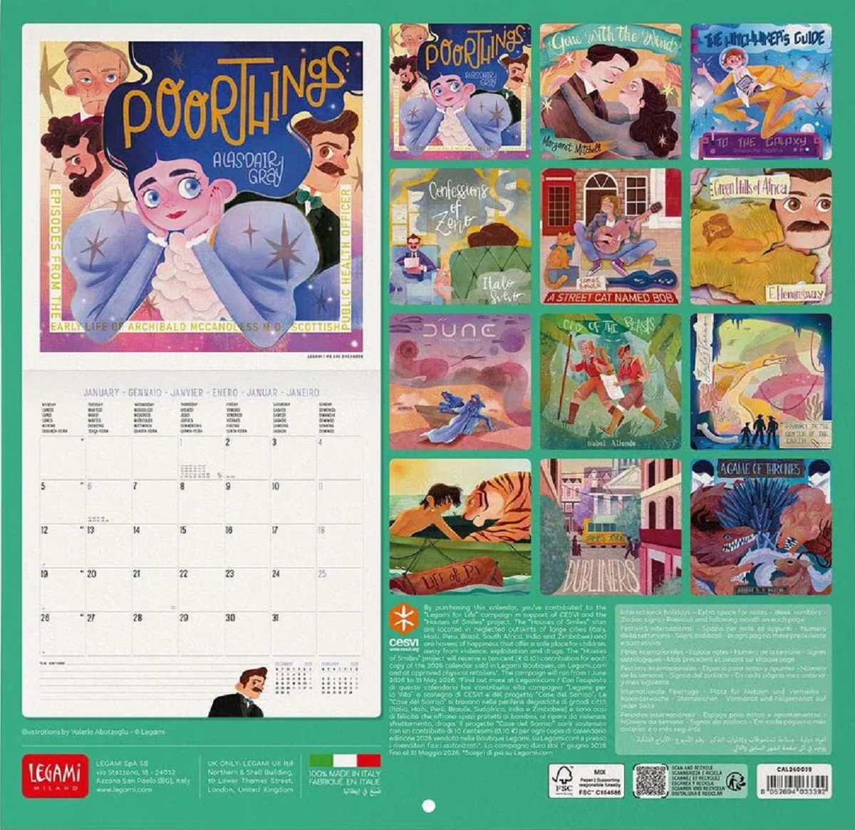 Calendar de perete 2026: The Book Lovers