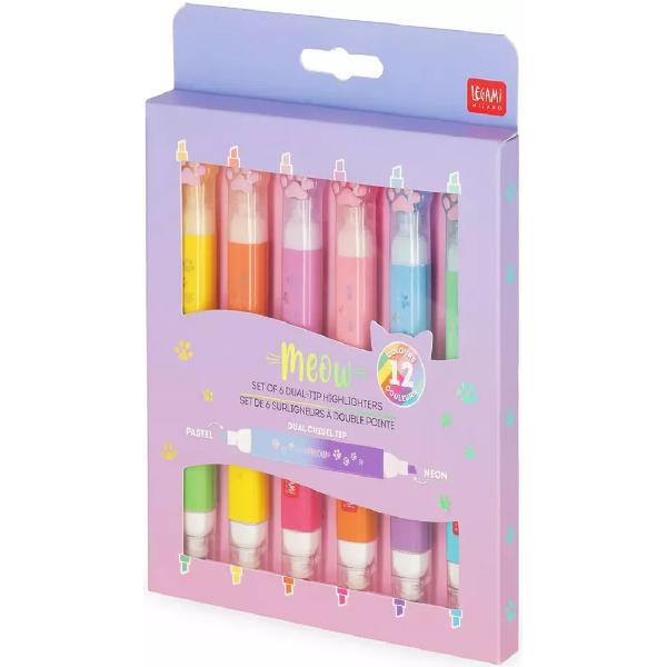 Set 6 evidentiatoare Dual-Tip. Meow