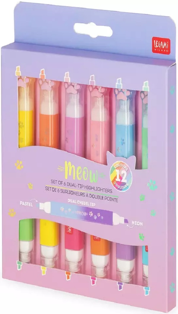Set 6 evidentiatoare Dual-Tip. Meow
