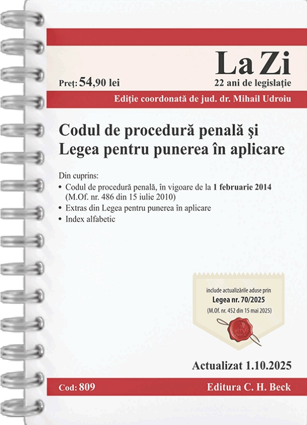 Codul de procedura penala si Legea pentru punerea in aplicare Act. 1 octombrie 2025 Ed.Spiralata - Mihail Udroiu