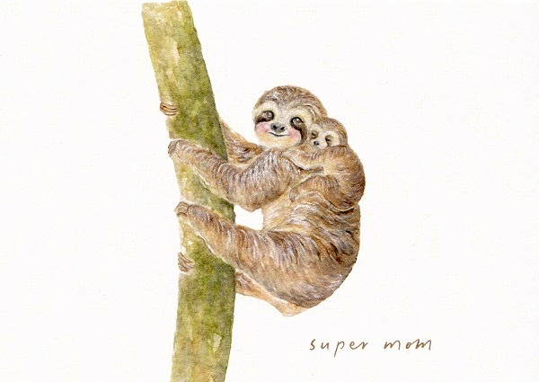 Felicitare: Super Mom. Sloth. Mai Colorat