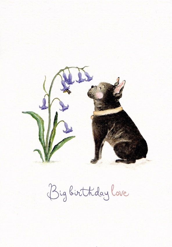 Felicitare: Frenchie. Big Birthday Love. Mai Colorat