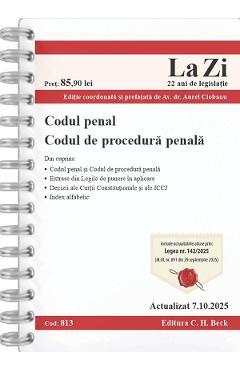 Poza produsului Codul penal. Codul de procedura penala Act. 7 Octombrie 2025 Ed. Spiralata - Aurel Ciobanu