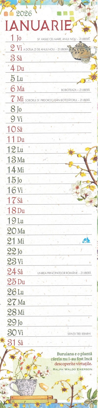 Calendar 2026: Ceaiuri si remedii gingase