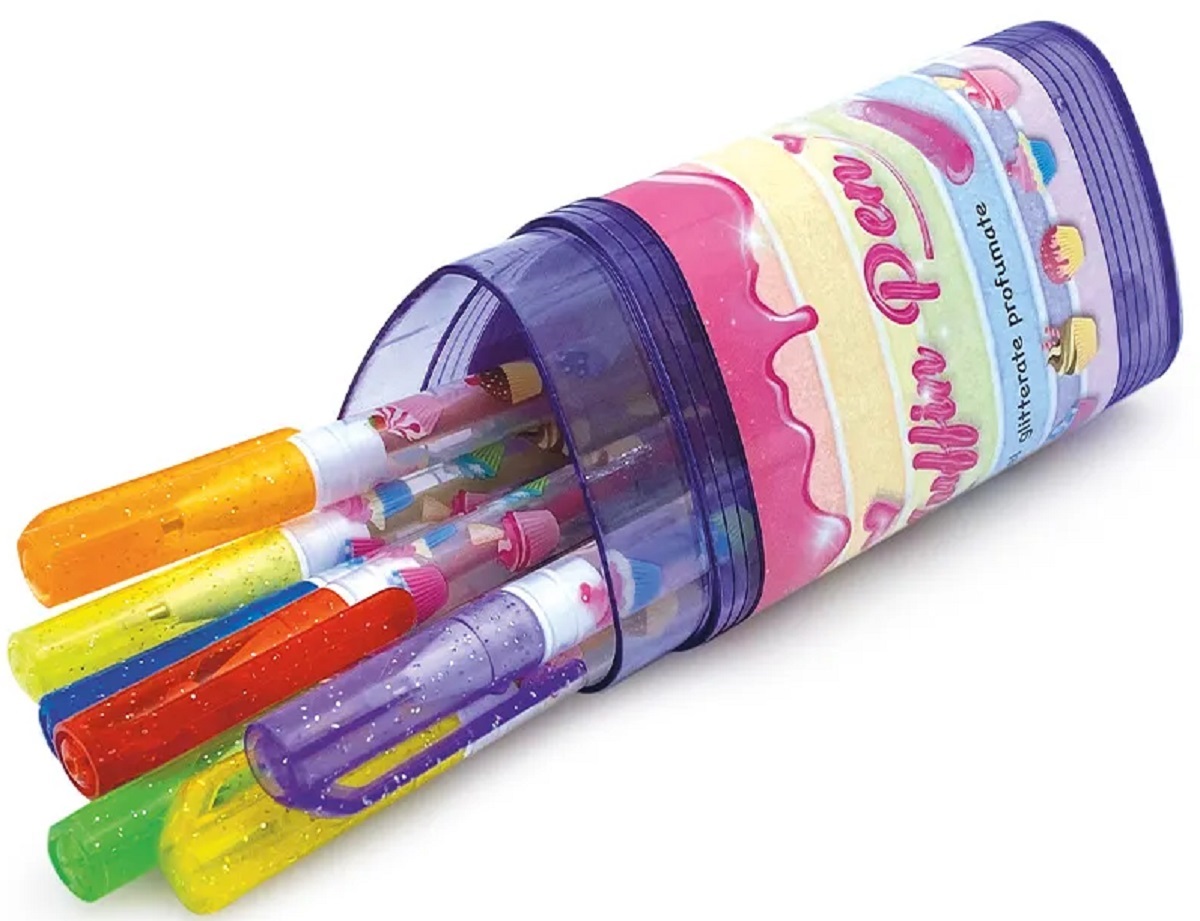 Set 12 pixuri cu sclipici parfumat. Muffin