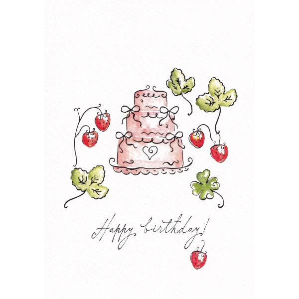 Felicitare: Tort cu capsuni. Happy Birthday