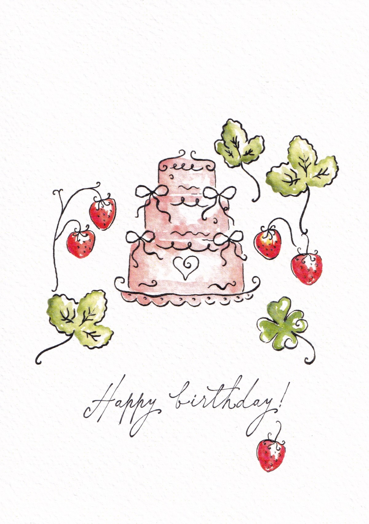 Felicitare: Tort cu capsuni. Happy Birthday