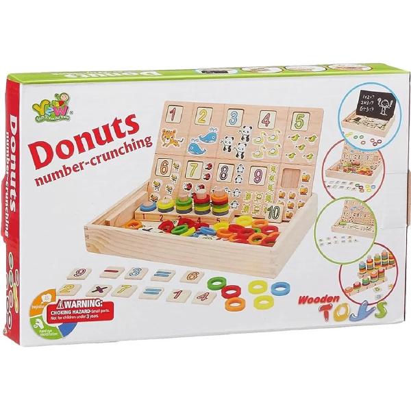 Joc educativ din lemn cu tablita de scris. Donuts number-crunching