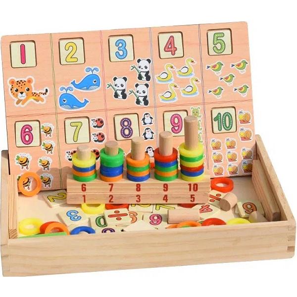 Joc educativ din lemn cu tablita de scris. Donuts number-crunching