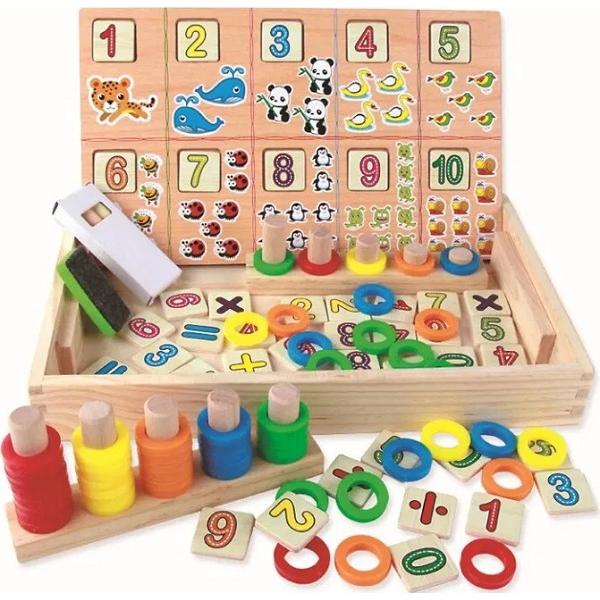 Joc educativ din lemn cu tablita de scris. Donuts number-crunching