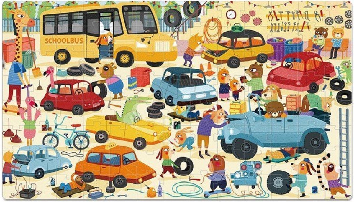 Puzzle in valiza. Busy Garage. 104 piese