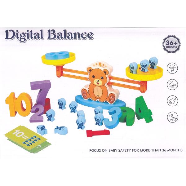 Jucarie balanta din lemn cu cifre si pestisori. Digital Balance