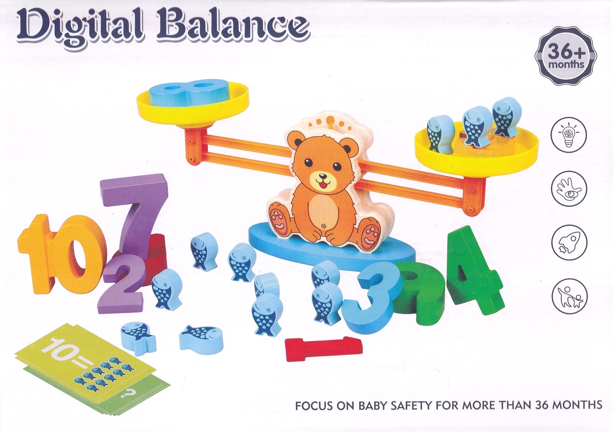 Jucarie balanta din lemn cu cifre si pestisori. Digital Balance