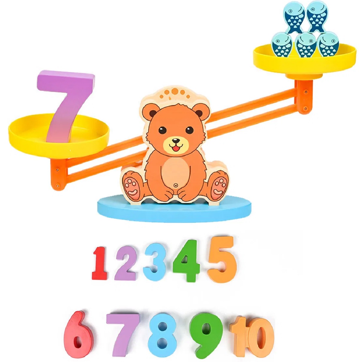 Jucarie balanta din lemn cu cifre si pestisori. Digital Balance