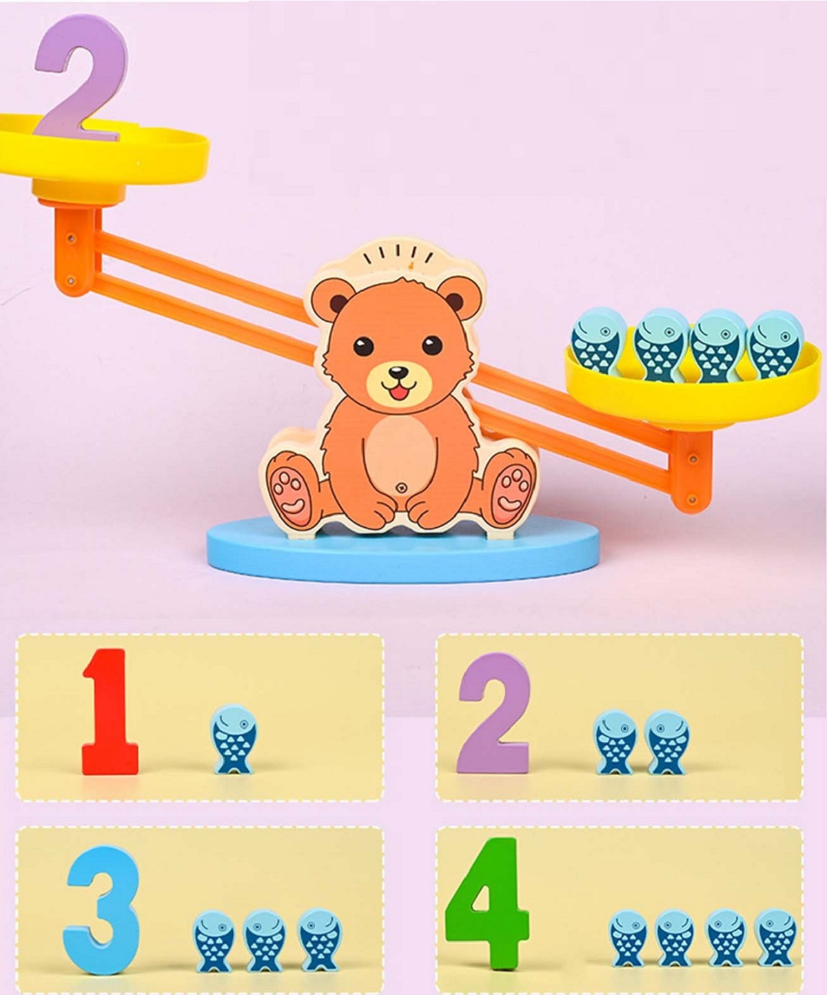 Jucarie balanta din lemn cu cifre si pestisori. Digital Balance