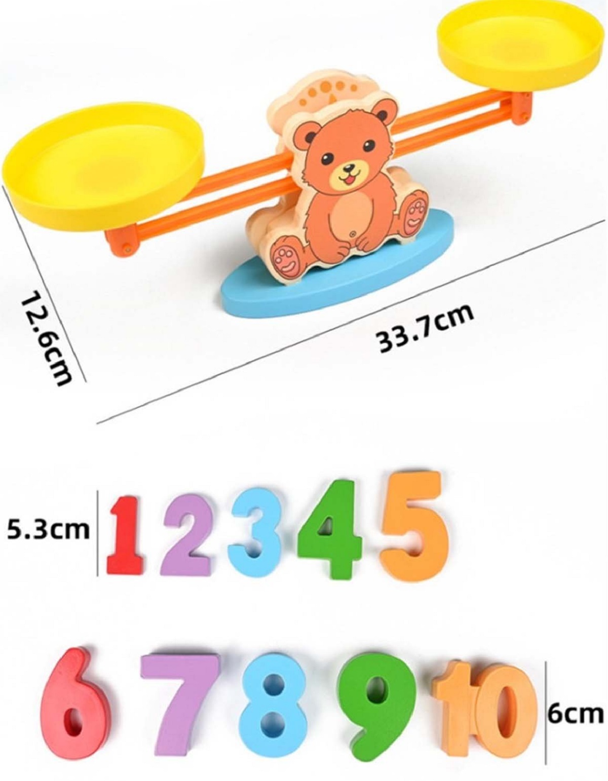 Jucarie balanta din lemn cu cifre si pestisori. Digital Balance