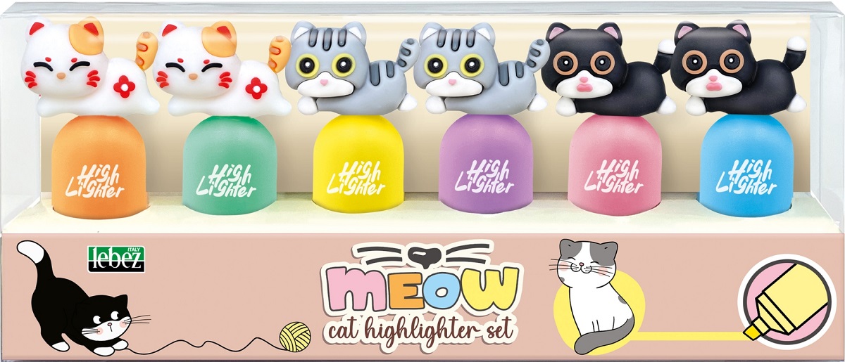 Set 6 markere evidentiatoare. Mini Meow