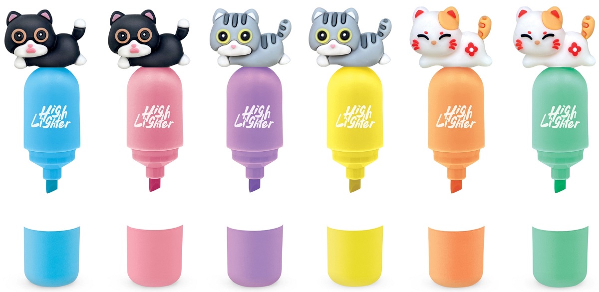 Set 6 markere evidentiatoare. Mini Meow