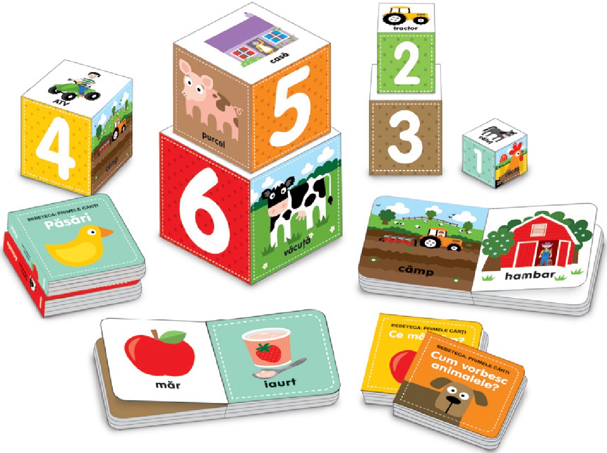 In vizita la ferma. Set educativ 6 carti + 6 cuburi