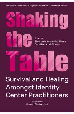 Coperta cărții 'Shaking the Table: Survival and Healing Amongst Identity Center Practitioners - Stephanie Hernandez Rivera'