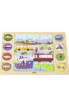 Poza produsului Puzzle de lemn: Gaseste si potriveste. Mijloace de transport
