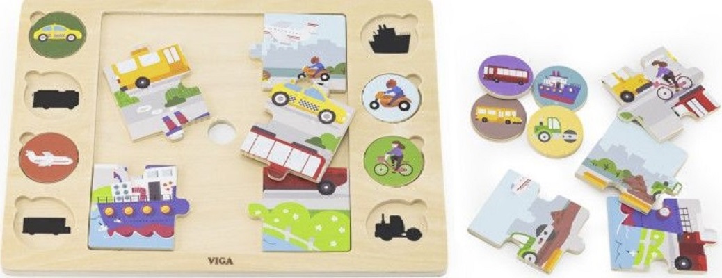 Puzzle de lemn: Gaseste si potriveste. Mijloace de transport