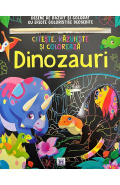 Coperta cărții 'Citește, răzuiește și colorează: Dinozauri'