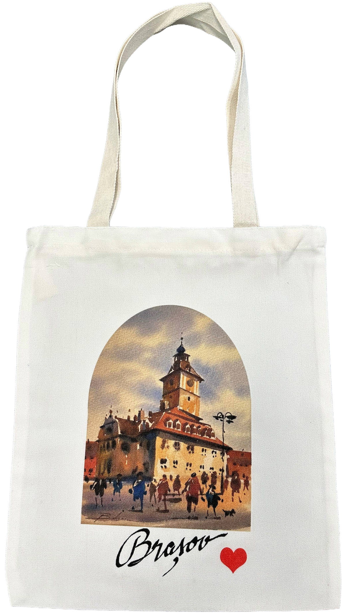 Sacosa textila cu ilustratie Bobei Art: Brasov. Inima. Casa Sfatului