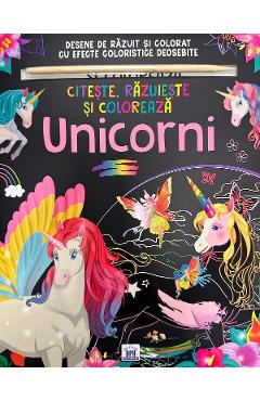 Coperta cărții 'Citește, răzuiește și colorează: Unicorni'