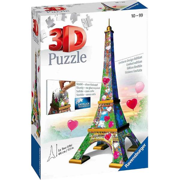 Puzzle 3D: Turnul Eiffel cu inimioare