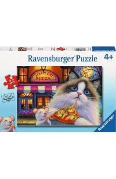 Poza produsului Puzzle 35 piese: Pisica mancand pizza