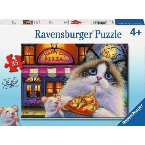 Puzzle 35 piese: Pisica mancand pizza
