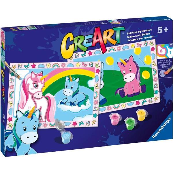 Pictura pe numere. 2 sabloane unicorni veseli