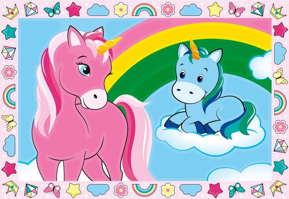 Pictura pe numere. 2 sabloane unicorni veseli