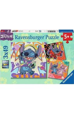 Poza produsului Puzzle 3x49 piese. Disney. Stitch in ritmul muzicii