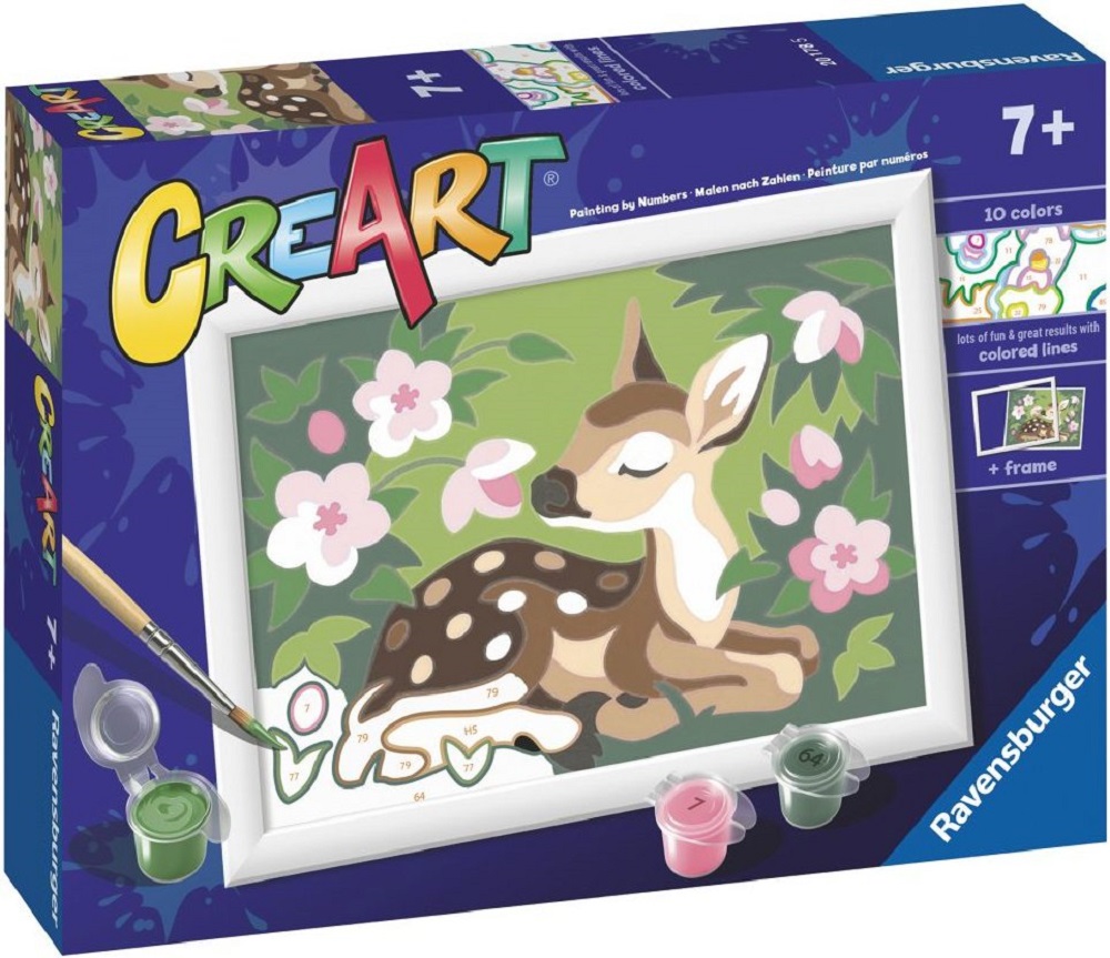 Pictura pe numere: Pui de caprioara si flori