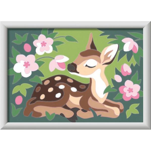 Pictura pe numere: Pui de caprioara si flori