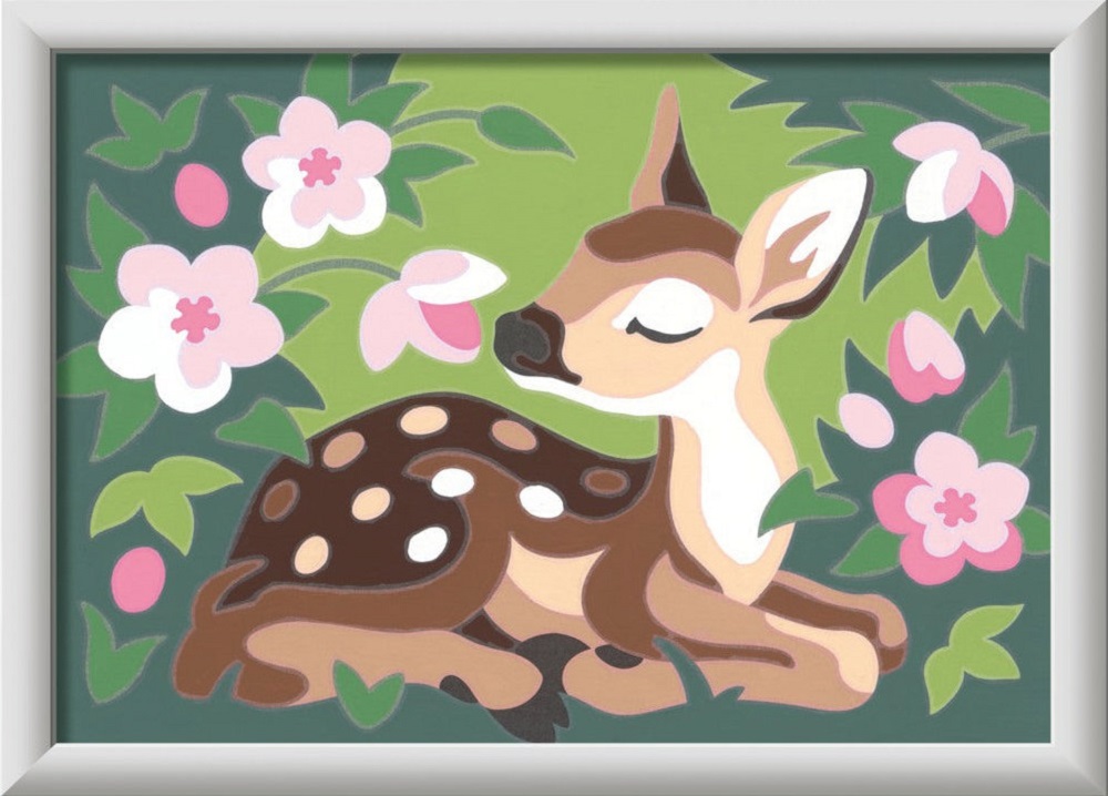 Pictura pe numere: Pui de caprioara si flori