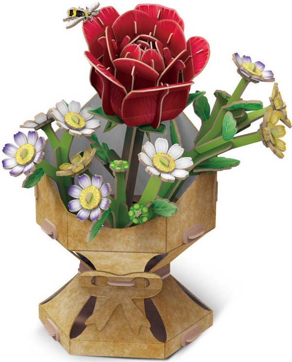 Puzzle 3D: Buchet de flori. Trandafir