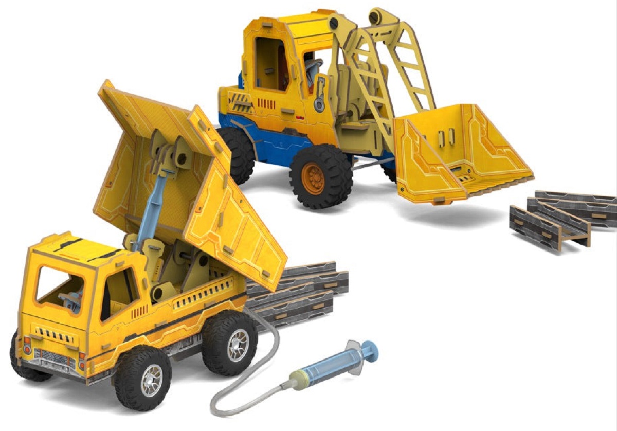 Joc educativ 3D: Mini incarcator si basculanta. Kit STEM