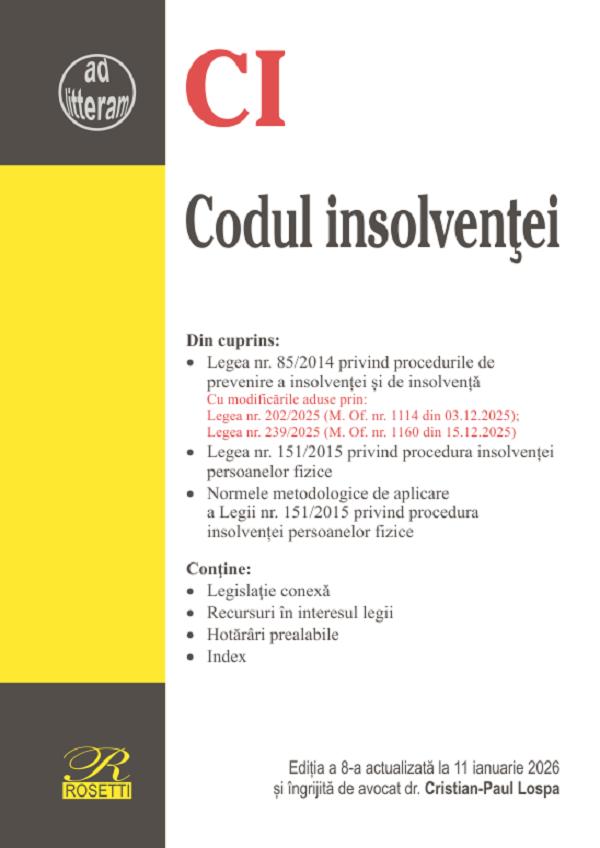 Codul insolventei Ed.8 Act.11 ianuarie 2026 - Cristian-Paul Lospa