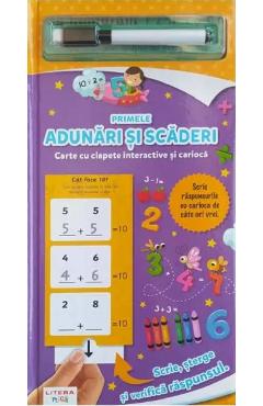 Coperta cărții 'Primele adunări și scăderi. Carte cu clapete interactive și cariocă'