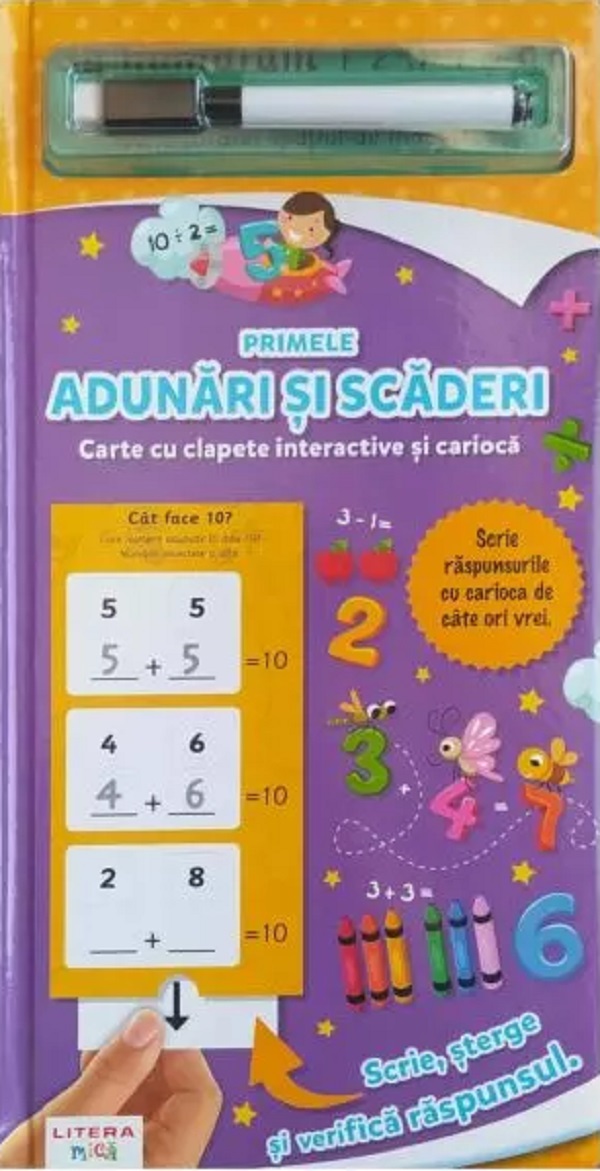 Primele adunari si scaderi. Carte cu clapete interactive si carioca