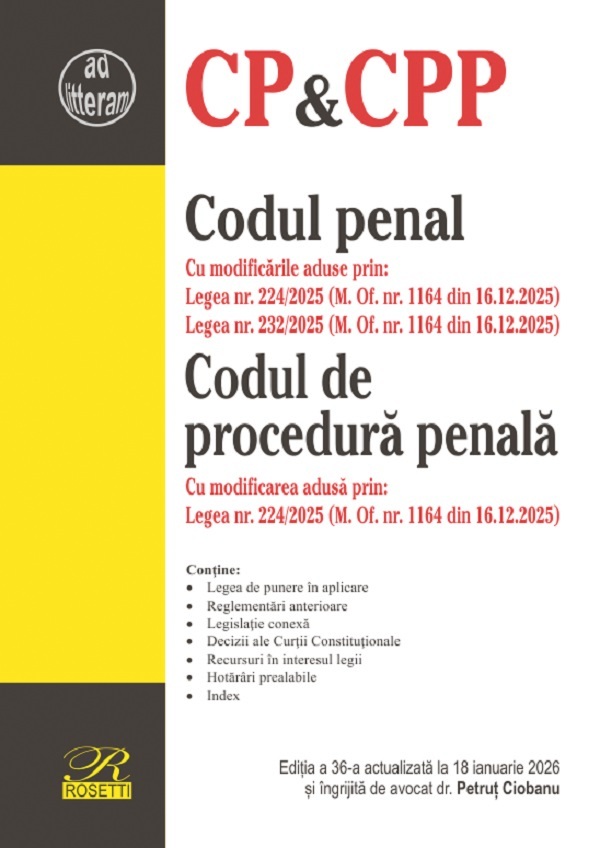 Codul penal. Codul de procedura penala Ed.36 Act.18 Ianuarie 2026 - Petrut Ciobanu
