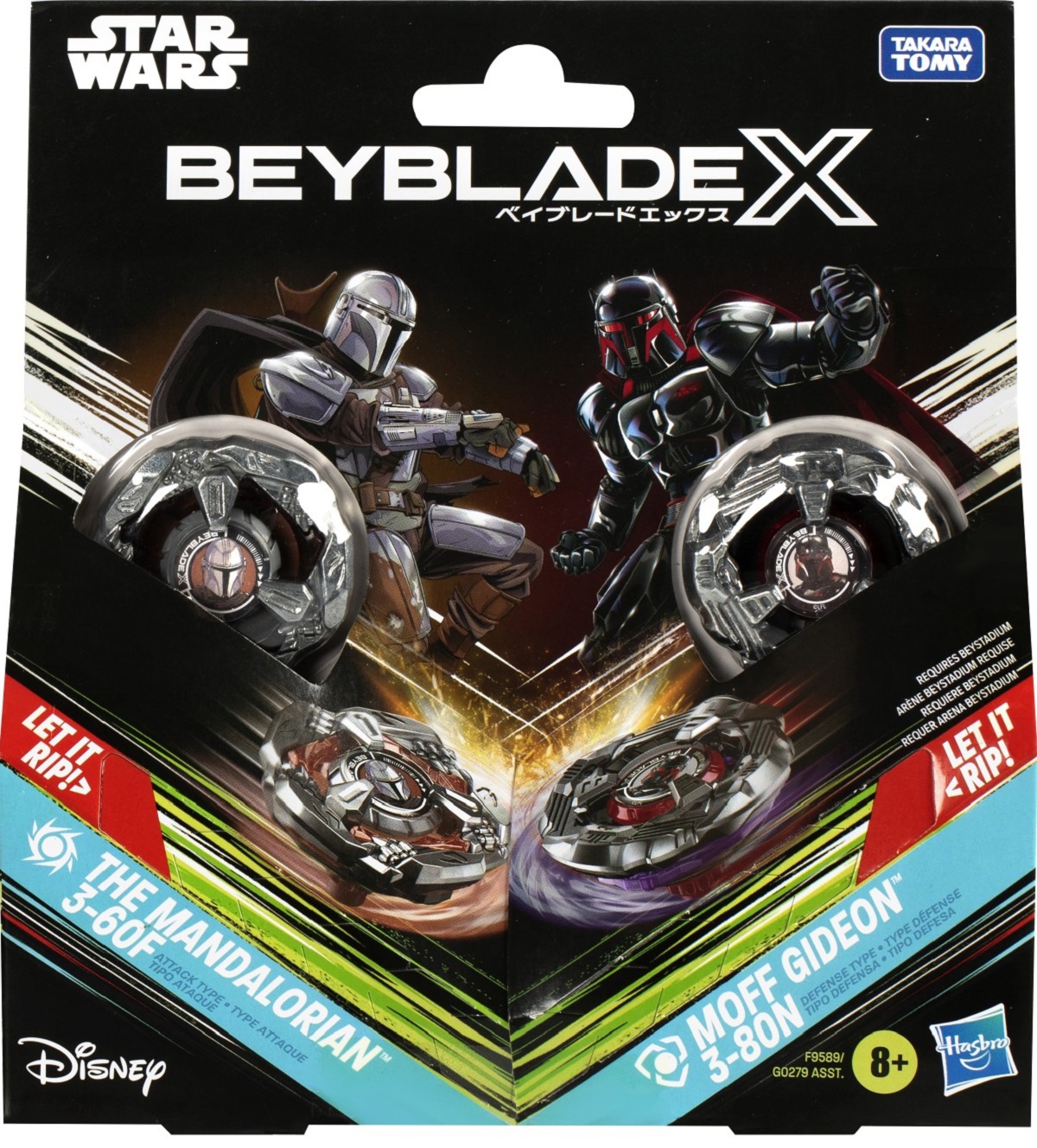 Beyblade X Star Wars. The Mandalorian 3-60F and Moff Gideon 3-80N